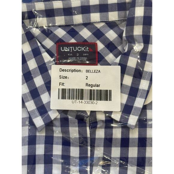 UNTUCKit Belleza Blue Gingham Checkered Preppy Button Up Shirt Women's 2 - Picture 6 of 6